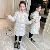 Meiteņu mētelis ar burtu apdruku Ziemas jaka ar kapuci Spīdīgs ūdensizturīgs bērnu virsdrēbes pusaudžu jauns parka sniega tērps 5-12 gadiem