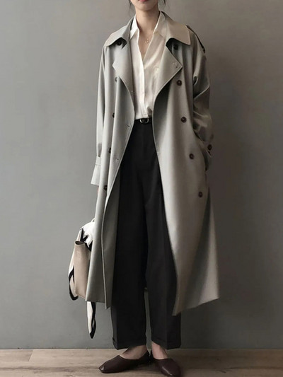 Paltoane lungi, pardesiu, clasic, kaki, cu centură de modă coreeană, pardesiu de toamnă, primăvară, pardesiu de vânt dublu