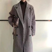 2022. gada rudens un ziema, jauns sieviešu korejiešu rūtains vilnas mētelis, moderns Emperament mētelis Sieviešu garš vilnas mētelis līdz ceļgalam