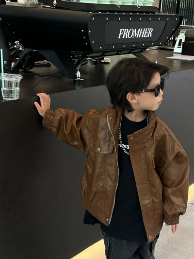 Jachete PU pentru băieți 2-8T, haine pentru copii mici, pentru bebeluși, toamnă, iarnă, haine pentru sugari, haine pentru copii, haine de stradă, ținute pentru copii