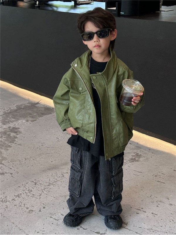 Jachete PU pentru băieți 2-8T, haine pentru copii mici, pentru bebeluși, toamnă, iarnă, haine pentru sugari, haine pentru copii, haine de stradă, ținute pentru copii