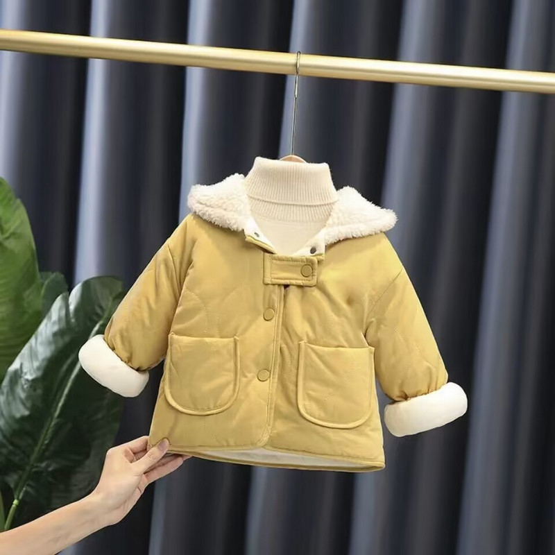 Jachetă de iarnă din bumbac pentru fete 2023, haină cu glugă de pluș pentru fetiță, toamnă/iarnă, la modă, jachetă de iarnă pentru copii