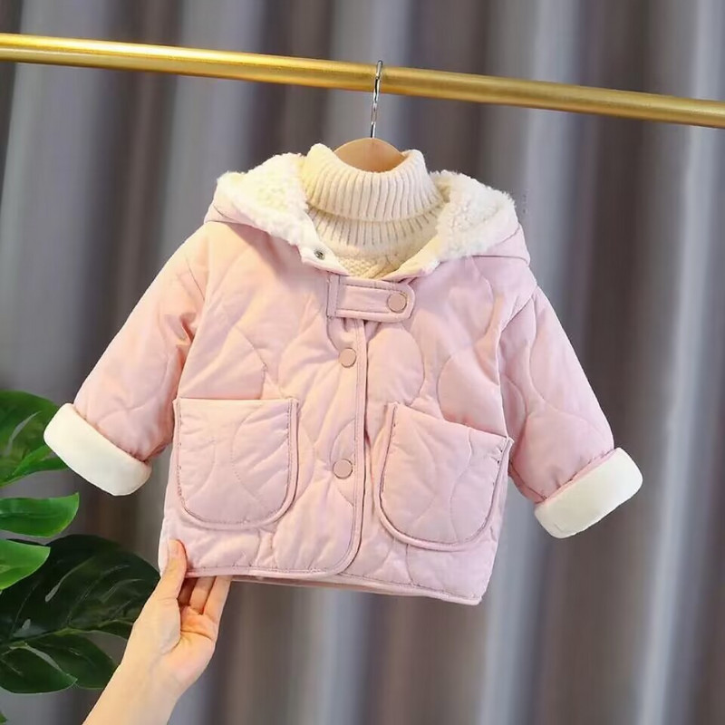 Jachetă de iarnă din bumbac pentru fete 2023, haină cu glugă de pluș pentru fetiță, toamnă/iarnă, la modă, jachetă de iarnă pentru copii