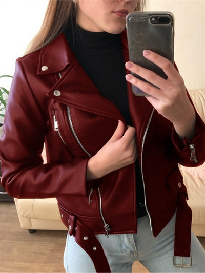 Ženski kaput Jesen Zima Prevelika PU jakna Kratka uska Show Thinness Rever Motorciklističke majice Ležerna ženska jakna od umjetne kože