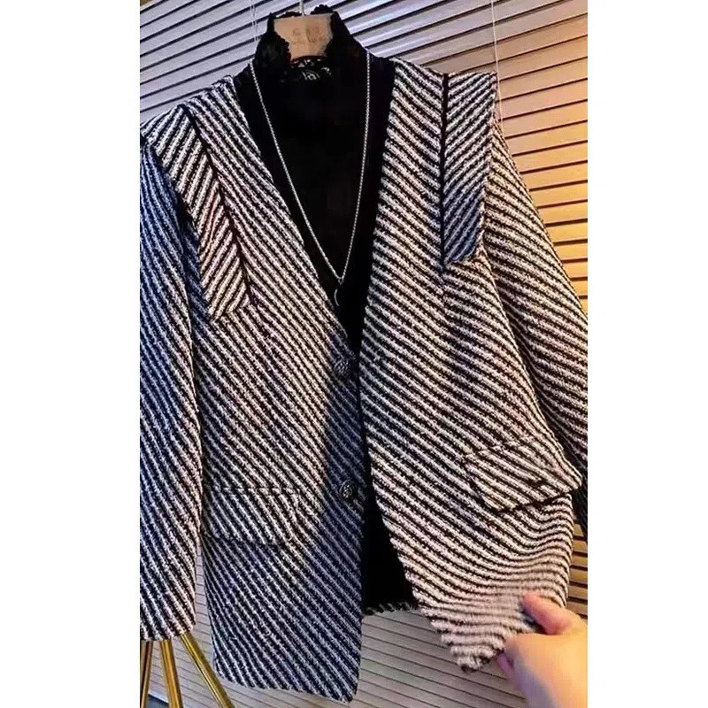 Vuneni kaput za žene korejsko izdanje jesen/zima 2022. Mali mirisni pamučni sako od tvida Labavi i tanki vuneni top trend