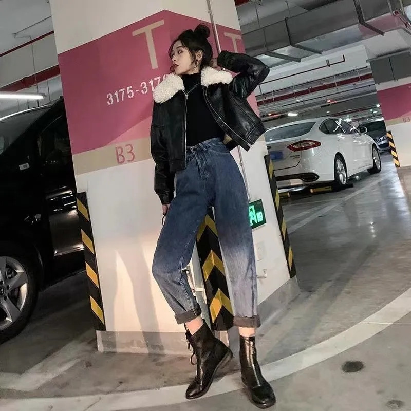 Nova ženska ulična odjeća za jesen/zimu Debeli topli biciklistički Pu kaput Ženska modna široka jakna od umjetne kože na rever