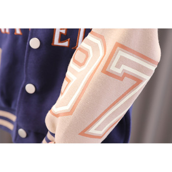 Бейзболно яке за момчета Пролет и есен Корейска мода Контрастни цветове Бродерия на букви Винтидж Ежедневно детско облекло
