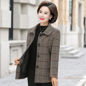 Jachetă de toamnă de lână pentru doamnă de vârstă mijlocie haină îmbrăcăminte exterioară caldă mărime mare, subțire, ocazională, jachetă de lână pentru femei, cu un singur piept, top scurt 5XL