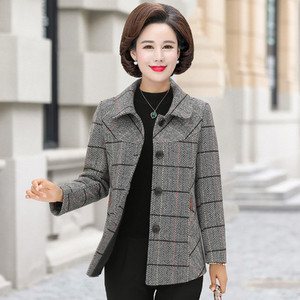 Jachetă de toamnă de lână pentru doamnă de vârstă mijlocie haină îmbrăcăminte exterioară caldă mărime mare, subțire, ocazională, jachetă de lână pentru femei, cu un singur piept, top scurt 5XL