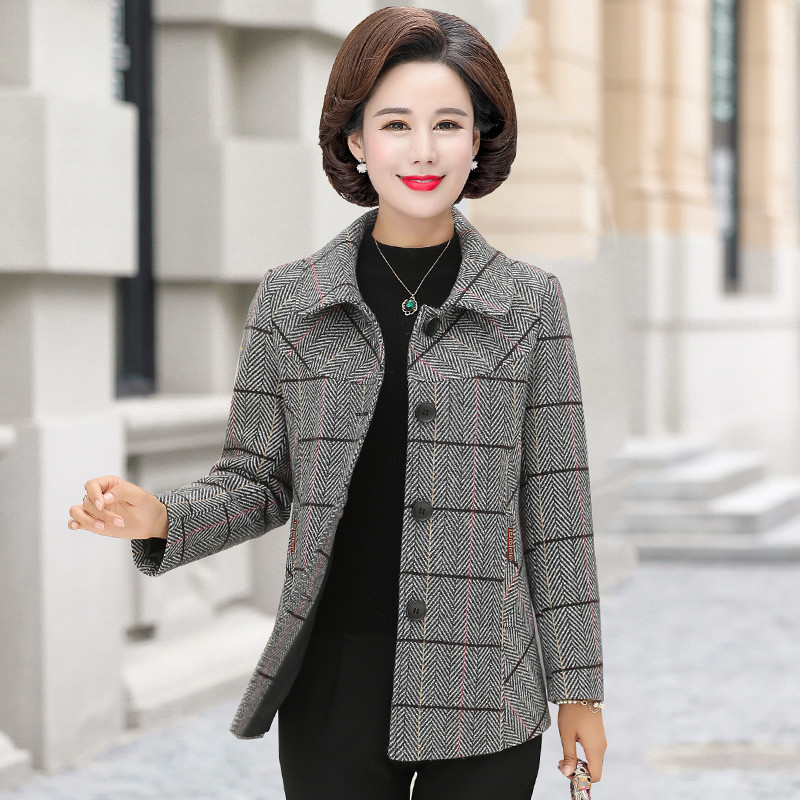 Jachetă de toamnă de lână pentru doamnă de vârstă mijlocie haină îmbrăcăminte exterioară caldă mărime mare, subțire, ocazională, jachetă de lână pentru femei, cu un singur piept, top scurt 5XL