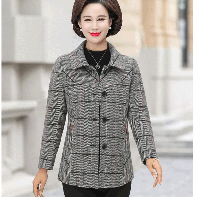 Jachetă de toamnă de lână pentru doamnă de vârstă mijlocie haină îmbrăcăminte exterioară caldă mărime mare, subțire, ocazională, jachetă de lână pentru femei, cu un singur piept, top scurt 5XL