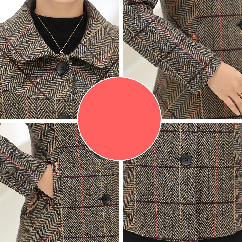 Jachetă de toamnă de lână pentru doamnă de vârstă mijlocie haină îmbrăcăminte exterioară caldă mărime mare, subțire, ocazională, jachetă de lână pentru femei, cu un singur piept, top scurt 5XL