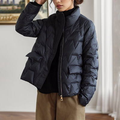 Retro sjajna topla donja jakna Jednobojna ženska skraćena donja jakna Zimski dugi rukavi Zatvarači Parke Lagane podstavljene jakne