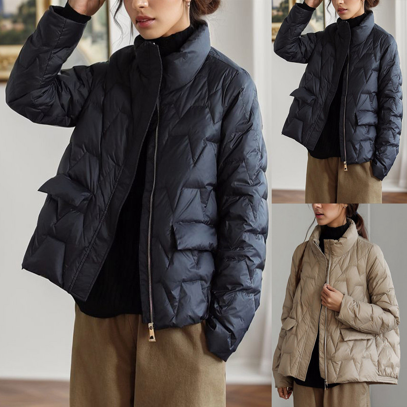 Retro sjajna topla donja jakna Jednobojna ženska skraćena donja jakna Zimski dugi rukavi Zatvarači Parke Lagane podstavljene jakne