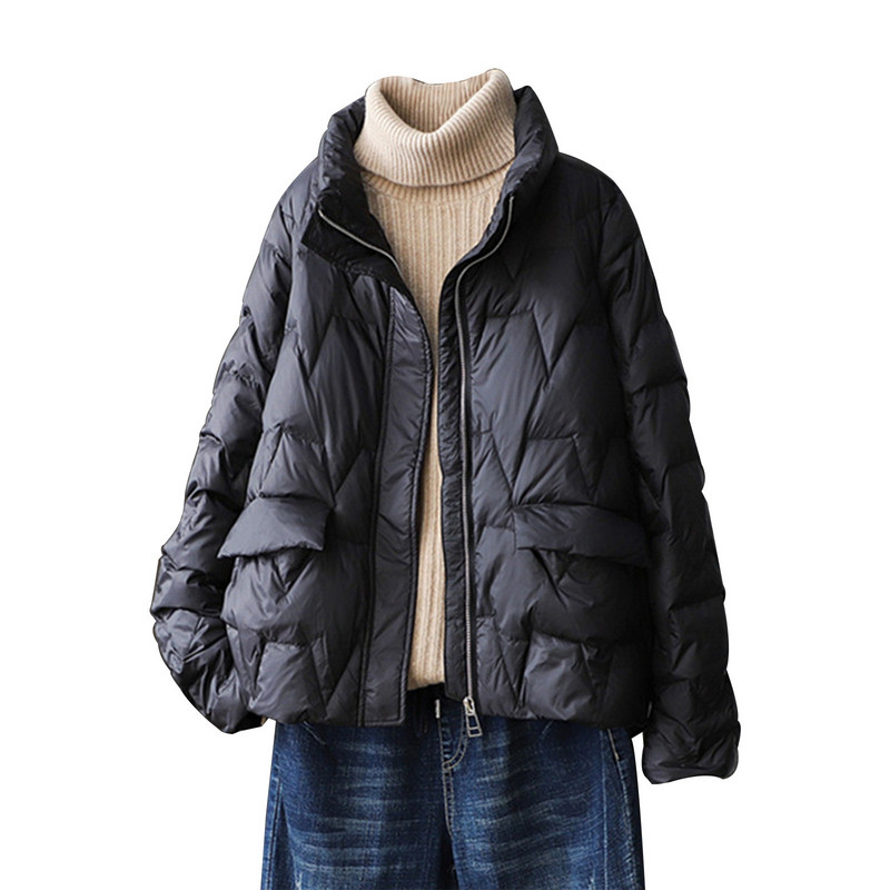 Retro sjajna topla donja jakna Jednobojna ženska skraćena donja jakna Zimski dugi rukavi Zatvarači Parke Lagane podstavljene jakne