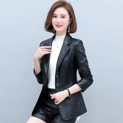 Nova kožna jakna Ženska moda za proljeće 2023. Motociklistička odjeća od umjetnog PU-a Ženska odjeća Usko odijelo Kaput s ovratnikom 4XL