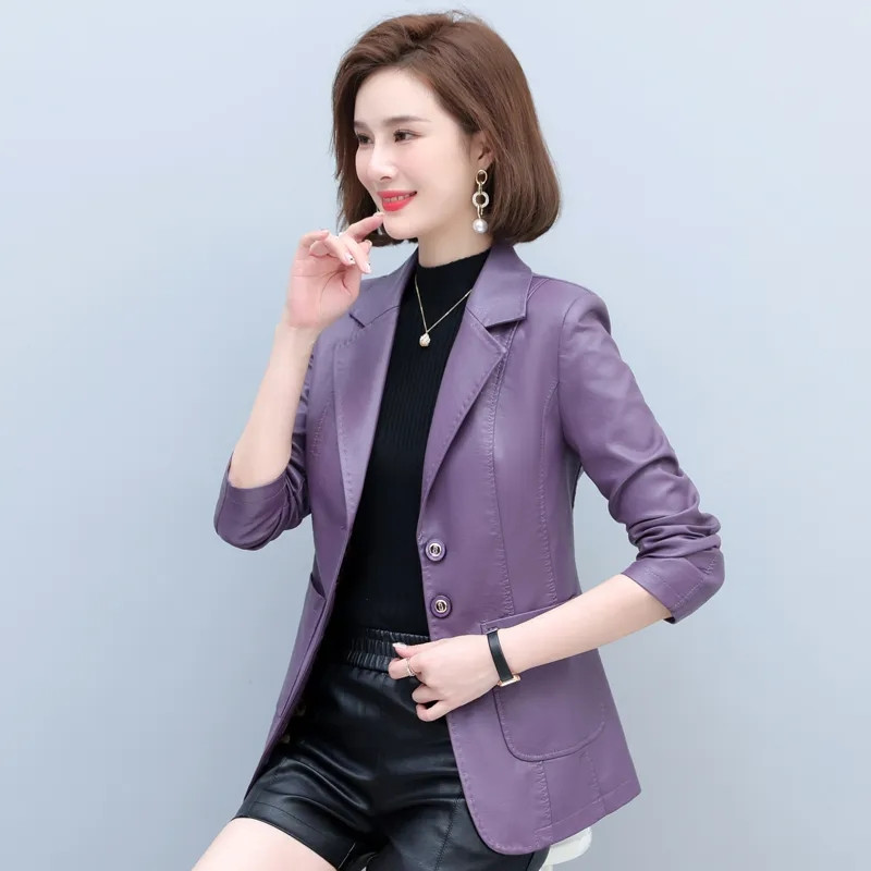 Nova kožna jakna Ženska moda za proljeće 2023. Motociklistička odjeća od umjetnog PU-a Ženska odjeća Usko odijelo Kaput s ovratnikom 4XL