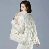 Jachetă de iarnă pentru femei, lucioasă, caldă, parka, îmbrăcăminte din bumbac cu puf gros, îmbrăcăminte pentru zăpadă, scurtă 2023, haine de bază căptușite din bumbac