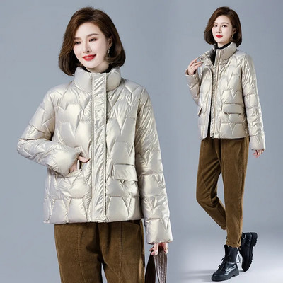 Jachetă de iarnă pentru femei, lucioasă, caldă, parka, îmbrăcăminte din bumbac cu puf gros, îmbrăcăminte pentru zăpadă, scurtă 2023, haine de bază căptușite din bumbac