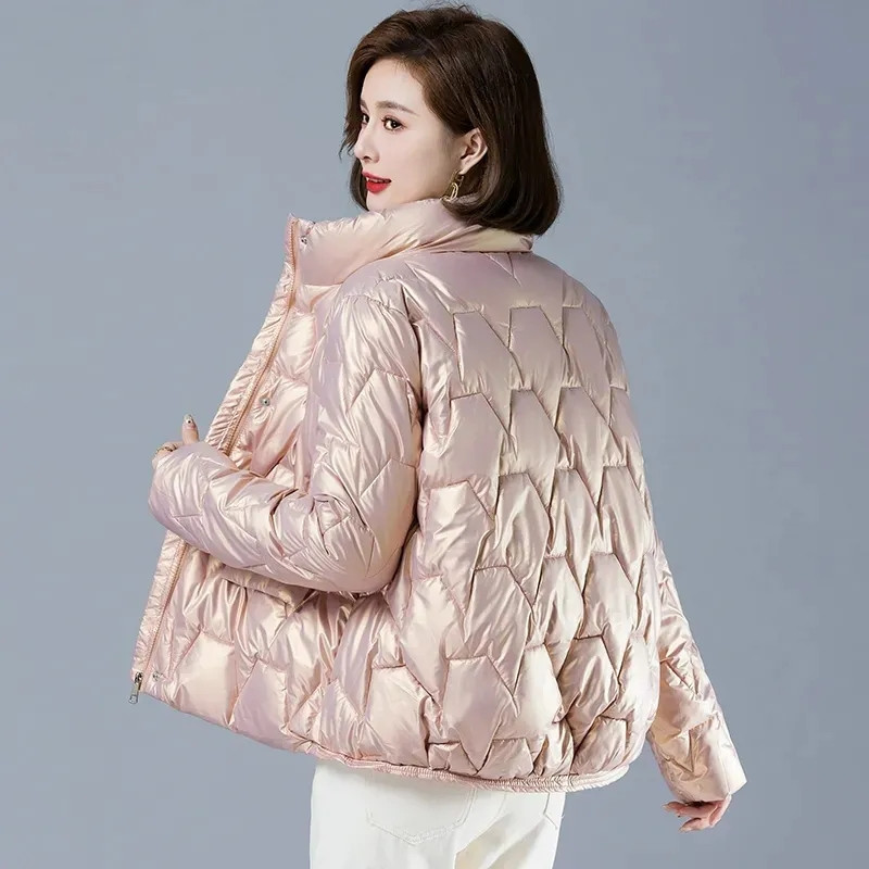 Jachetă de iarnă pentru femei, lucioasă, caldă, parka, îmbrăcăminte din bumbac cu puf gros, îmbrăcăminte pentru zăpadă, scurtă 2023, haine de bază căptușite din bumbac