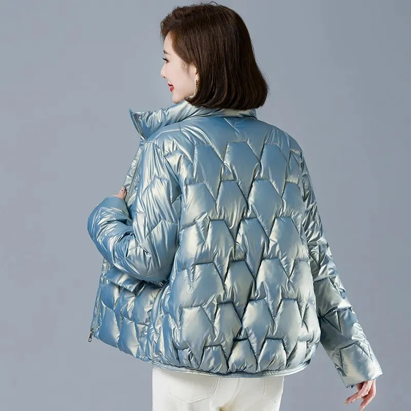 Jachetă de iarnă pentru femei, lucioasă, caldă, parka, îmbrăcăminte din bumbac cu puf gros, îmbrăcăminte pentru zăpadă, scurtă 2023, haine de bază căptușite din bumbac