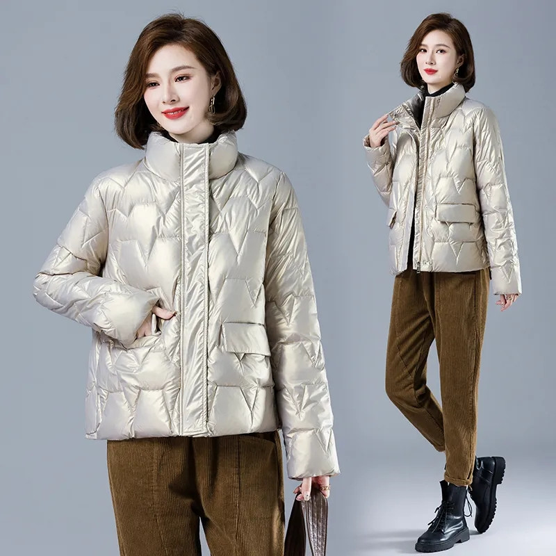Jachetă de iarnă pentru femei, lucioasă, caldă, parka, îmbrăcăminte din bumbac cu puf gros, îmbrăcăminte pentru zăpadă, scurtă 2023, haine de bază căptușite din bumbac