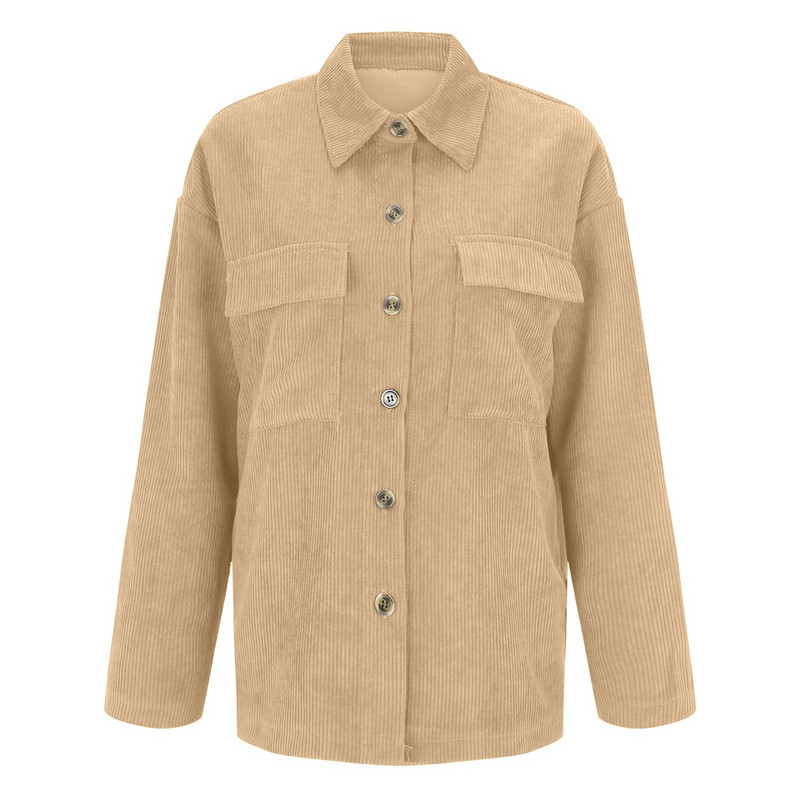 Jachetă de iarnă pentru femei, de culoare solidă, cu buzunar, jachetă din velur, cu mânecă lungă, cămașă cu nasturi Jachetă casual cu guler