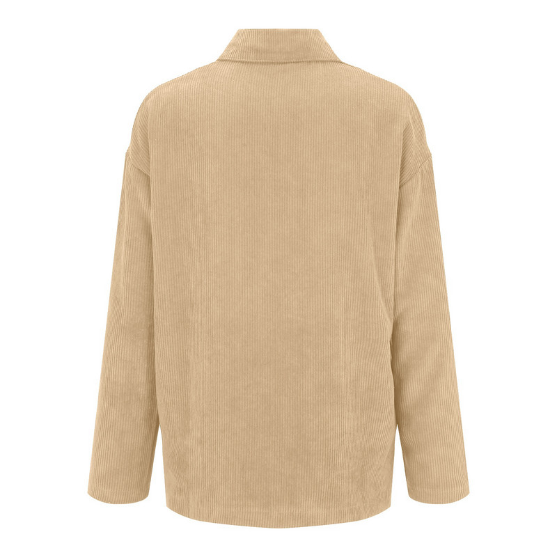 Jachetă de iarnă pentru femei, de culoare solidă, cu buzunar, jachetă din velur, cu mânecă lungă, cămașă cu nasturi Jachetă casual cu guler