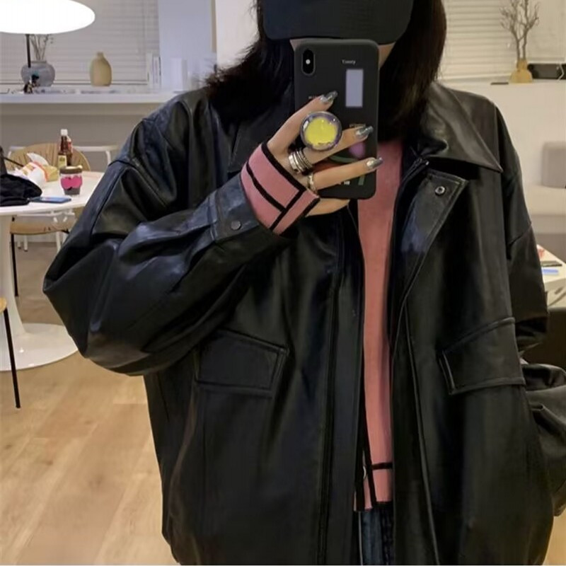 Kožna jakna u punk stilu Ženska ulična Moto biciklistička kožna jakna s patentnim zatvaračem High Street Fashion Trend labava PU kožna jakna 2024.