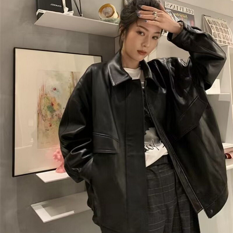 Kožna jakna u punk stilu Ženska ulična Moto biciklistička kožna jakna s patentnim zatvaračem High Street Fashion Trend labava PU kožna jakna 2024.