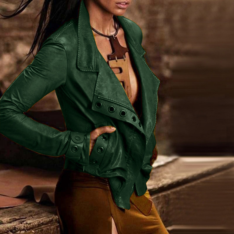 Jednobojna jakna od PU umjetne kože, ležerna, sveobuhvatna, kratka ženska odjeća, dugih rukava, proljeće, jesen, nova gornja odjeća s patentnim zatvaračem