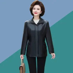 Sredovječne mame Ženska jakna od umjetne kože 2024. Proljeće Jesen Nova moda Pu kaput s patentnim zatvaračem Ženska uska gornja odjeća za motocikle H3354