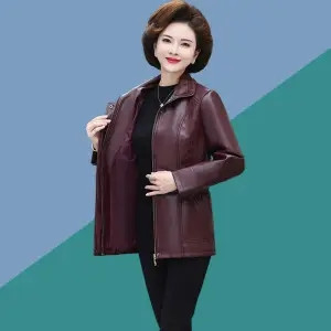 Sredovječne mame Ženska jakna od umjetne kože 2024. Proljeće Jesen Nova moda Pu kaput s patentnim zatvaračem Ženska uska gornja odjeća za motocikle H3354
