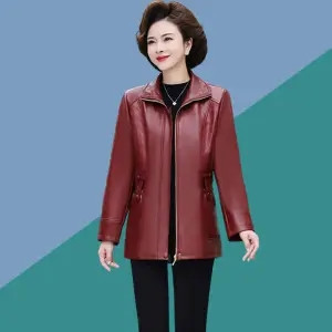 Sredovječne mame Ženska jakna od umjetne kože 2024. Proljeće Jesen Nova moda Pu kaput s patentnim zatvaračem Ženska uska gornja odjeća za motocikle H3354