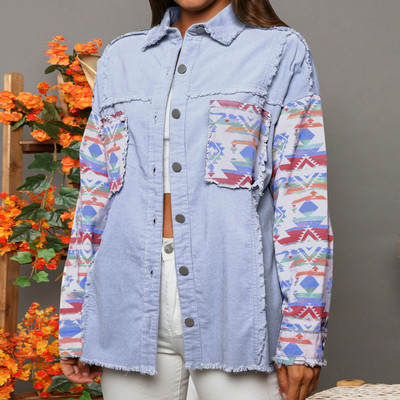 Američke retro isprane traper jakne Ženske duge rukave Aztec patchwork jean jakne Ženske košulje na rever Kaputi Vintage gornja odjeća