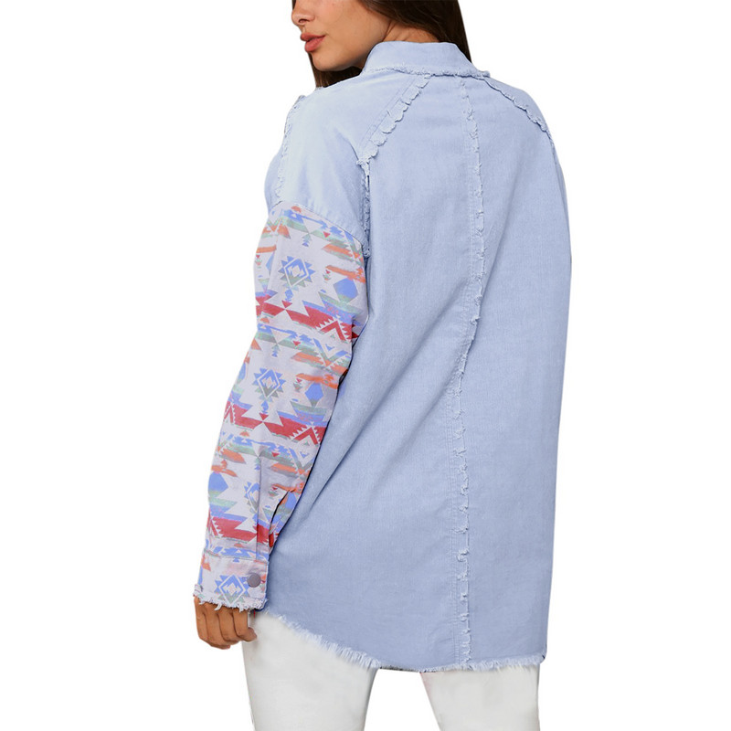 Američke retro isprane traper jakne Ženske duge rukave Aztec patchwork jean jakne Ženske košulje na rever Kaputi Vintage gornja odjeća