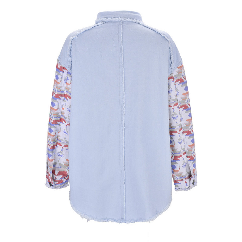 Američke retro isprane traper jakne Ženske duge rukave Aztec patchwork jean jakne Ženske košulje na rever Kaputi Vintage gornja odjeća