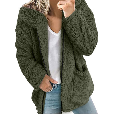 Sieviešu mākslīgās kažokādas jēra vilnas jaka ikdiena ar garām piedurknēm rāvējslēdzēji kokvilnas mēteļi ikdienas mēteļi virsdrēbes vienkrāsaini silti vilnas mēteļi