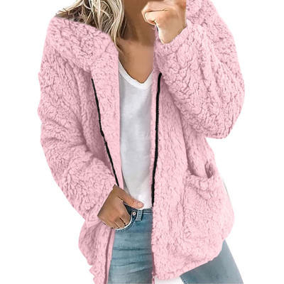 Sieviešu mākslīgās kažokādas jēra vilnas jaka ikdiena ar garām piedurknēm rāvējslēdzēji kokvilnas mēteļi ikdienas mēteļi virsdrēbes vienkrāsaini silti vilnas mēteļi