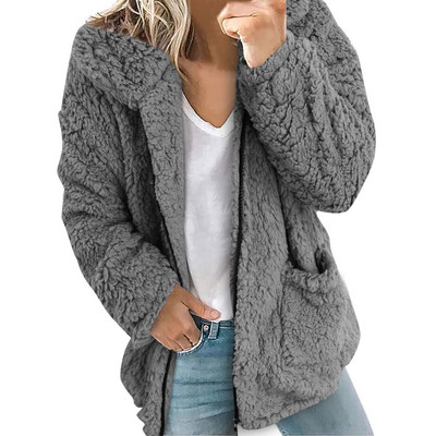 Sieviešu mākslīgās kažokādas jēra vilnas jaka ikdiena ar garām piedurknēm rāvējslēdzēji kokvilnas mēteļi ikdienas mēteļi virsdrēbes vienkrāsaini silti vilnas mēteļi