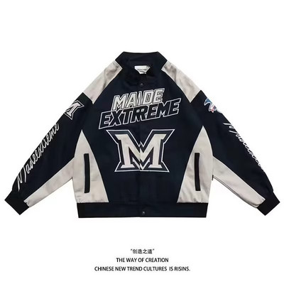 Jachetă de femeie 2023, primăvară, toamnă, imprimeu cu scrisori, stil de stradă, costume de curse vintage, haină lungă supradimensionată pentru femei