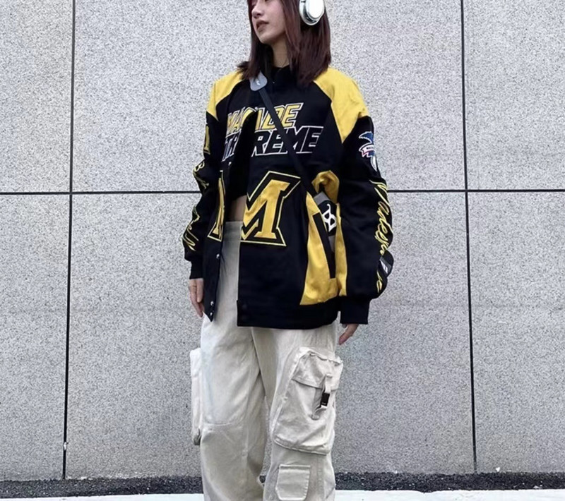 Jachetă de femeie 2023, primăvară, toamnă, imprimeu cu scrisori, stil de stradă, costume de curse vintage, haină lungă supradimensionată pentru femei
