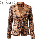 GetSpring Jachetă din piele artificială pentru femei, toamnă iarnă 2023, cu două piepte, jachetă din piele, cu croiala subțire, toate se potrivesc, vintage, topuri de damă, noi