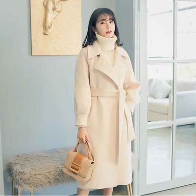 Jesenski ružičasti midi kaputi od umjetne vune Ženske široke, elegantne jakne s dvostrukim kopčanjem Zimske debele tople mješavine vanjske odjeće