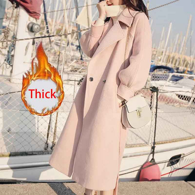 Jesenski ružičasti midi kaputi od umjetne vune Ženske široke, elegantne jakne s dvostrukim kopčanjem Zimske debele tople mješavine vanjske odjeće