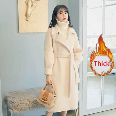 Jesenski ružičasti midi kaputi od umjetne vune Ženske široke, elegantne jakne s dvostrukim kopčanjem Zimske debele tople mješavine vanjske odjeće