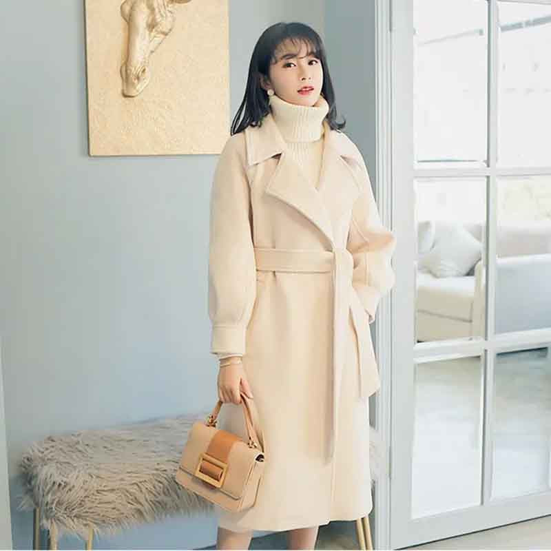 Jesenski ružičasti midi kaputi od umjetne vune Ženske široke, elegantne jakne s dvostrukim kopčanjem Zimske debele tople mješavine vanjske odjeće