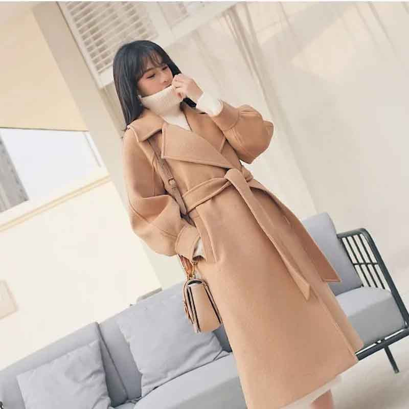 Jesenski ružičasti midi kaputi od umjetne vune Ženske široke, elegantne jakne s dvostrukim kopčanjem Zimske debele tople mješavine vanjske odjeće