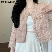 Ženske jakne za pistu 2023. Elegantni kaputi od tvida za žene O izrez dugih rukava Jesenska tkana jakna Ženska modna nova gornja odjeća