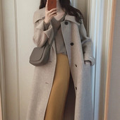 2021, nou stil Harajuku, haină de lână, cu două fețe, cașmir, pulover de lungime medie, iarnă, simplu Qm*